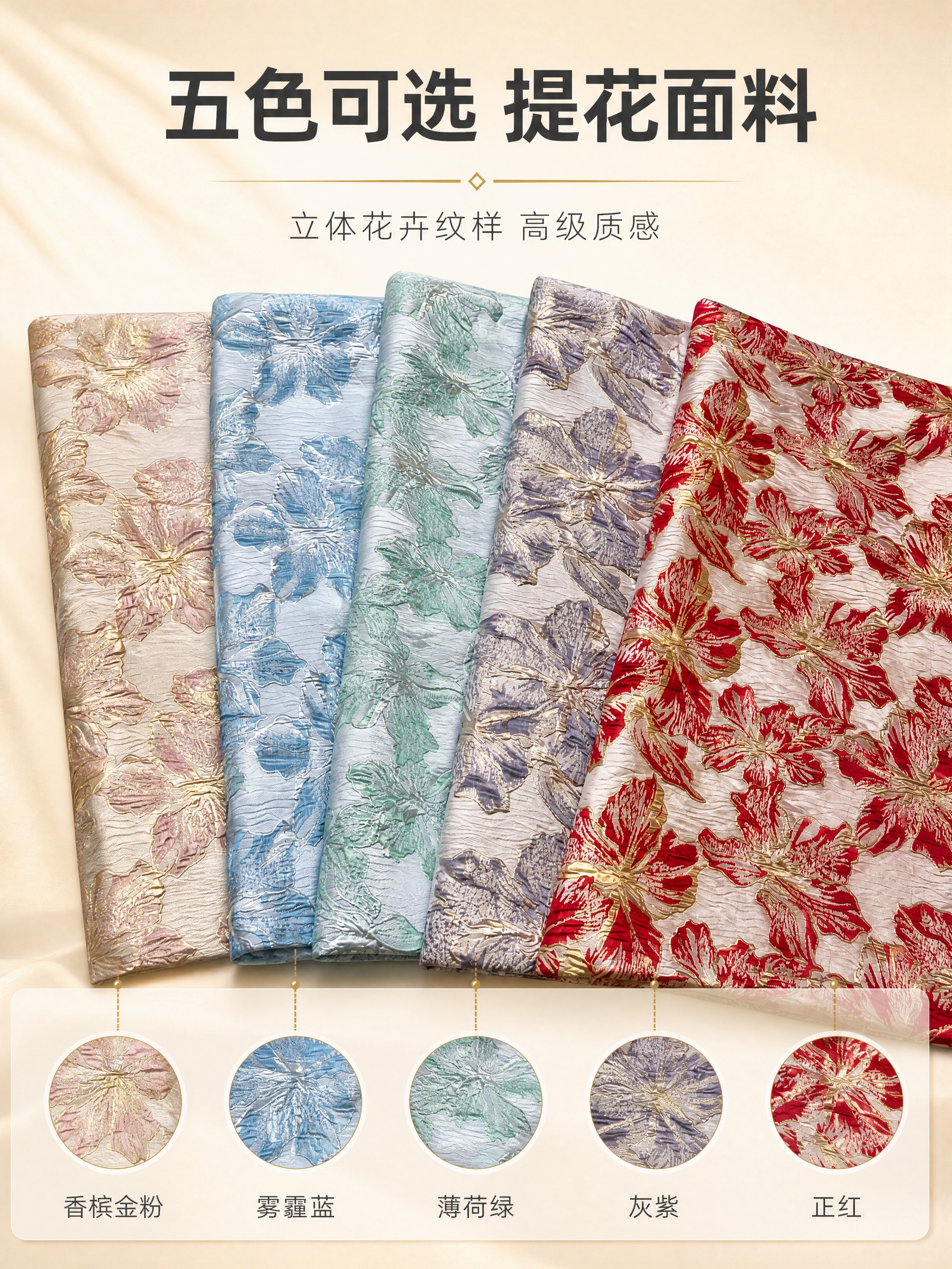 [商品] 使用【图1】5色提花花卉面料；商品处理：保留5款面料… - 图片创意预览