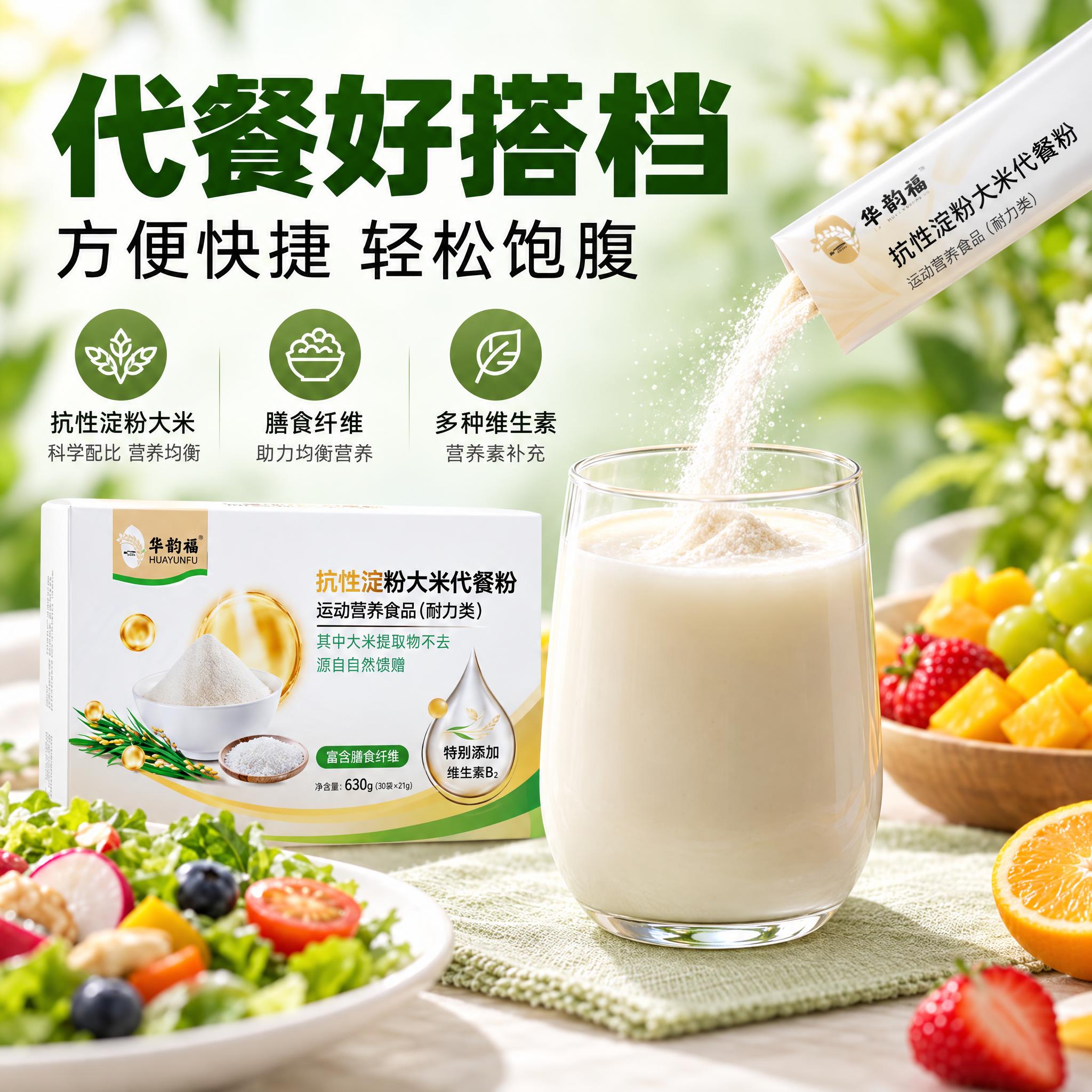 电商主图，1:1正方形，代餐粉小袋包装正在往玻璃杯中倒粉的动态… - 图片创意预览