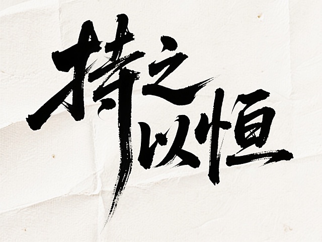 文案“持之以恒”，黑色字体，背景宣纸效果简约高级浅色，配色清新，排版高级