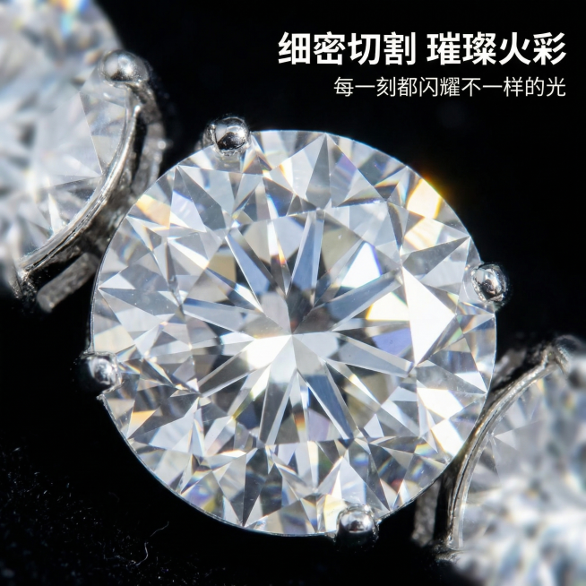 [主图 3] 钻石切面细节特写
[氛围/风格] 极致奢华质感，微距特写，光影突出钻石切割精度
[画面元素] 放大聚焦单颗钻石的切割面，展示钻石的通透度和火彩，钻石镶嵌细节清晰可见，背景虚化突出特写主体预览效果
