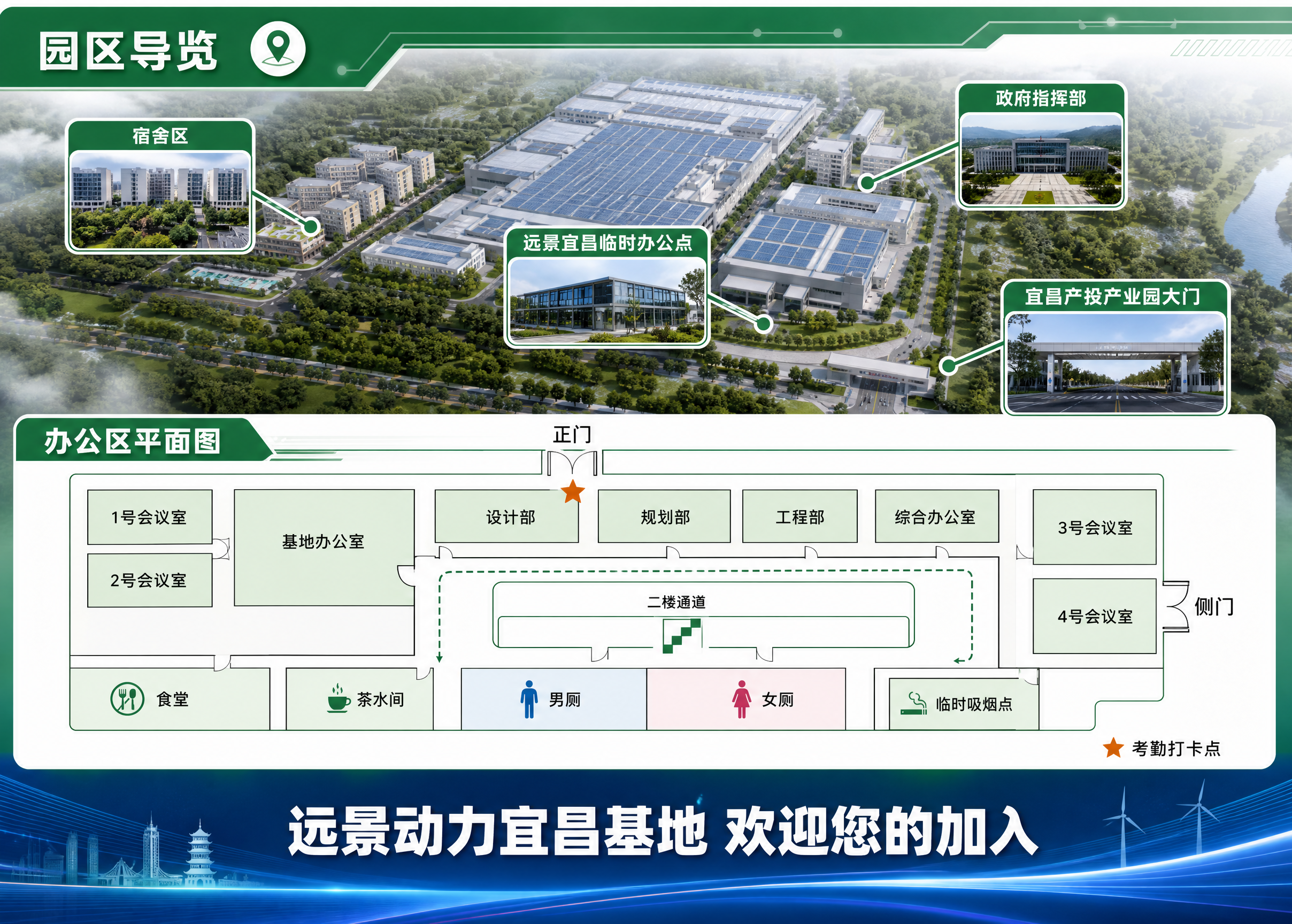 企业入职指南第四页，A5横版版式，绿色科技风。页面顶部绿色标题… - 图片创意预览