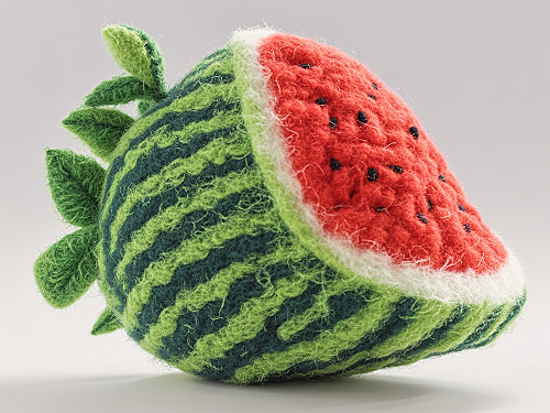 可爱卡通刺绣风西瓜，生动立体，色彩鲜艳，童趣十足。