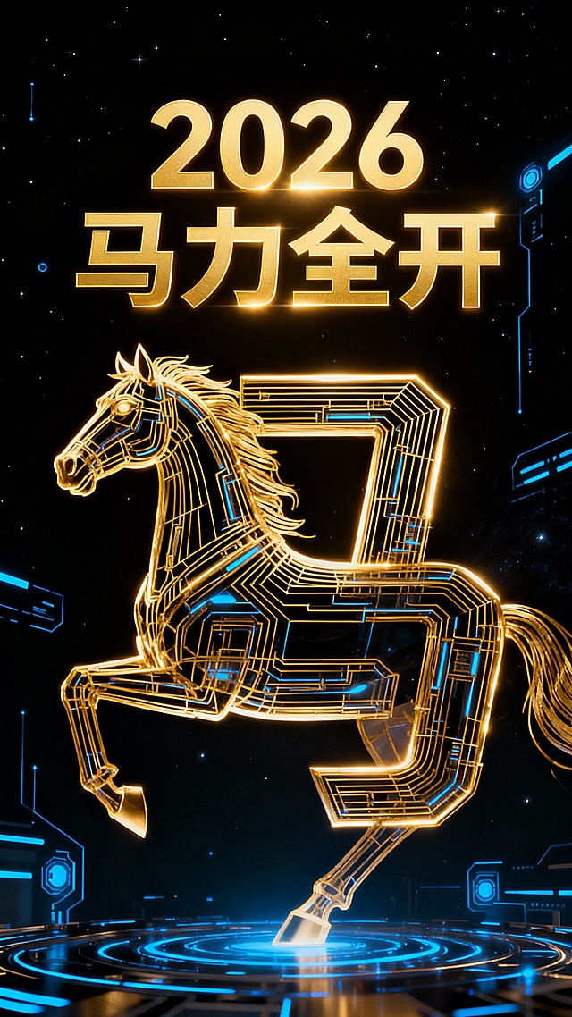 设计马年春节海报，把“马”字设计成马的形象和样子，文字要有“2026马力全开”文字用金色字体，文字要大，要有商务感，流金感，线条感，9：16竖屏模式，生成5张不同风格的海报