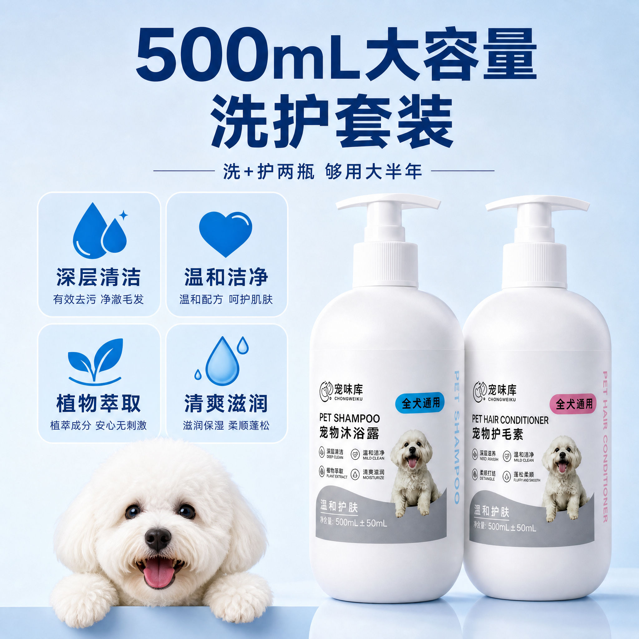 [主图-2] 拼多多宠物洗护核心卖点图，排版复刻参考图左右分栏… - 图片创意预览