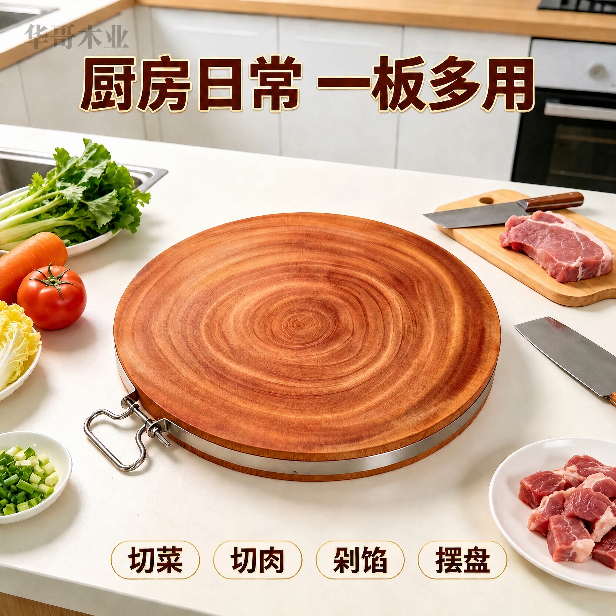 在画面左上角添加“华哥木业”半透明水印Logo，字体为稳重的深… - 图片创意预览