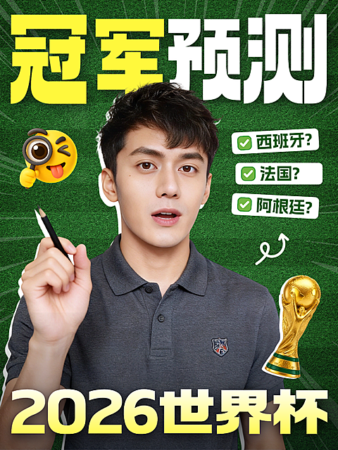 2026世界杯冠军预测体育足球比赛人像博主大字小红书封面
