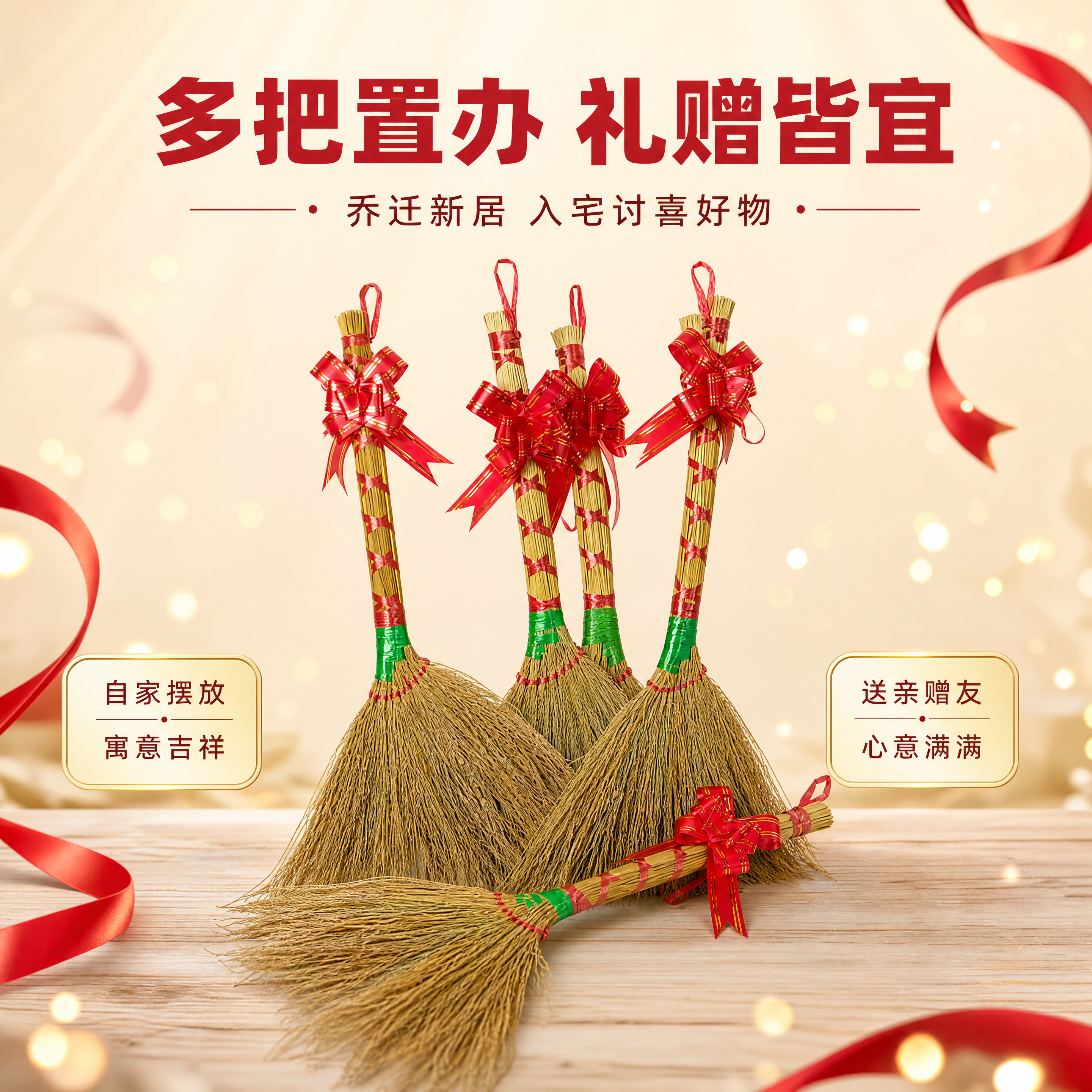 [商品] 使用【图4】五把小扫把斜款捆红绳组合；保留每把的结构… - 图片创意预览