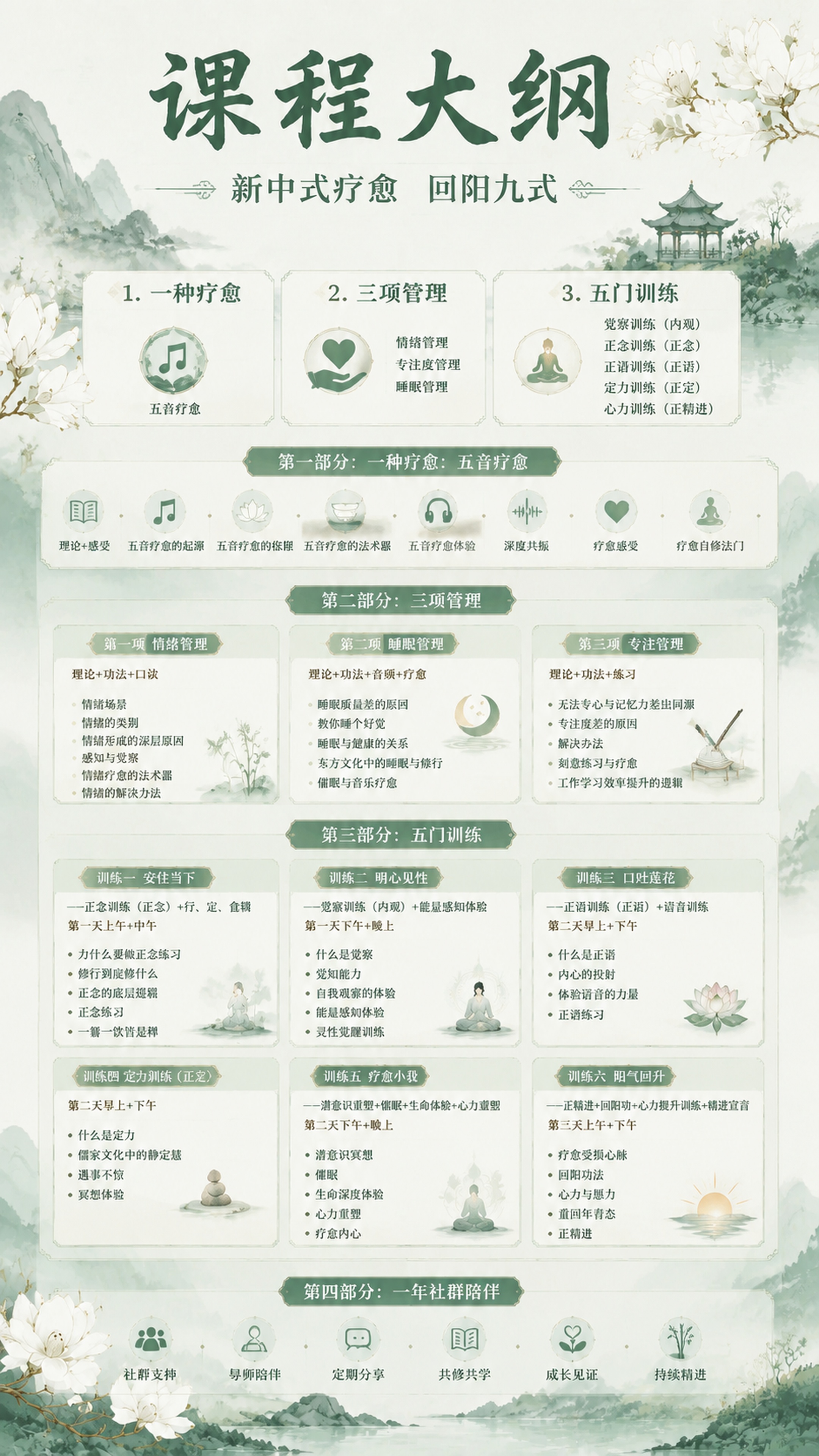 新中式国风课程大纲海报，和之前一致的淡雅水墨新中式风格，主标题… - 图片创意预览