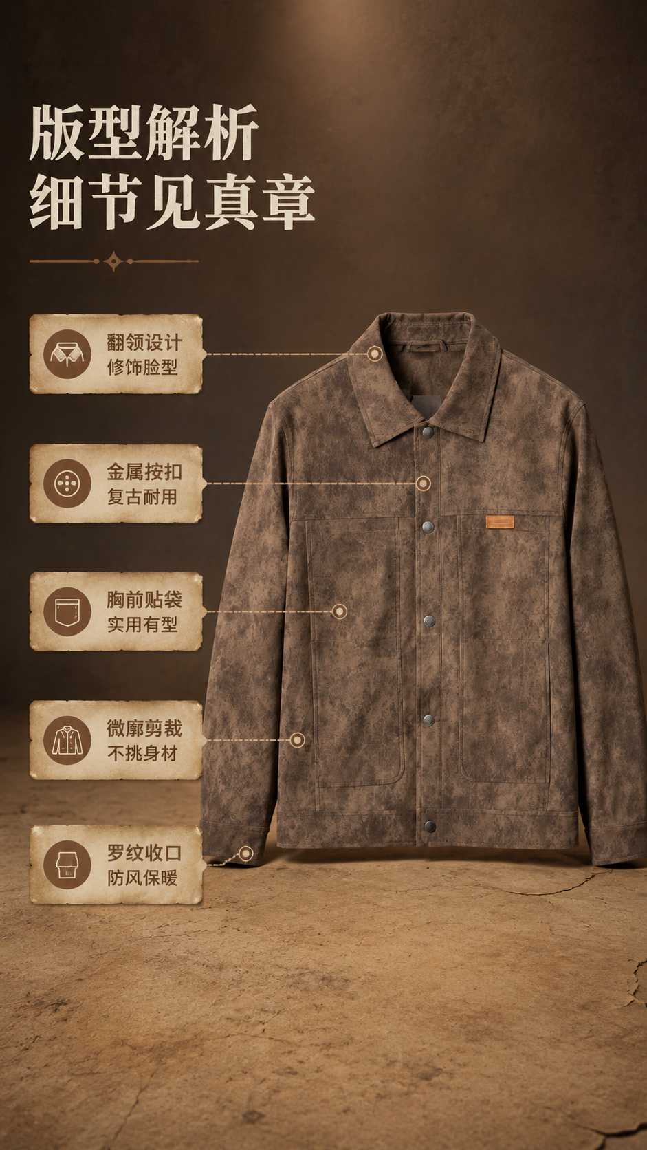 [商品] 使用【图1】咖啡色做旧麂皮绒翻领夹克；商品处理：保留… - 图片创意预览