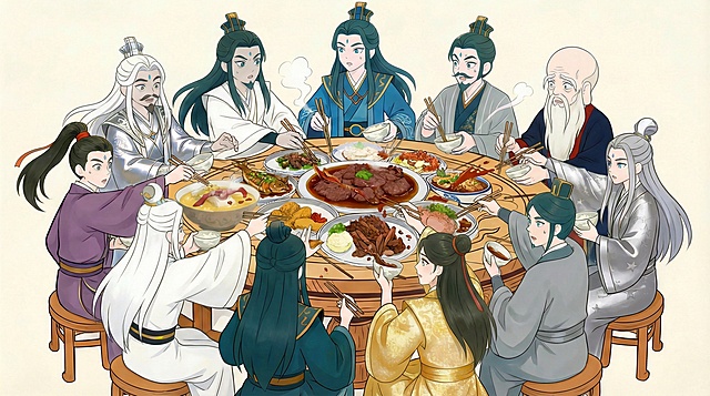 基于原图,生成一张所有人突然统一望向同一个方向的情境图. 要确保人物角色、服装、环境的一致。