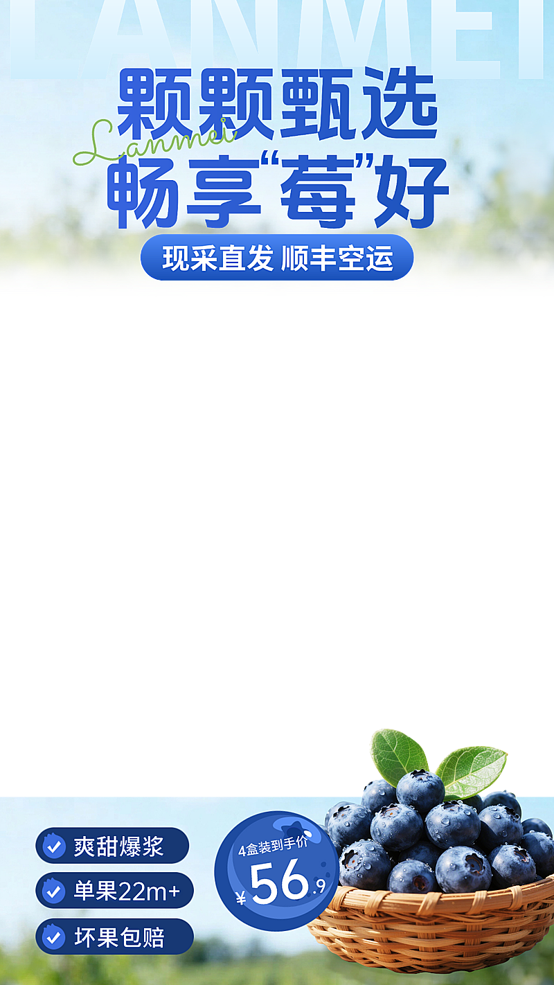 蓝莓食品生鲜电商零售直播间贴片