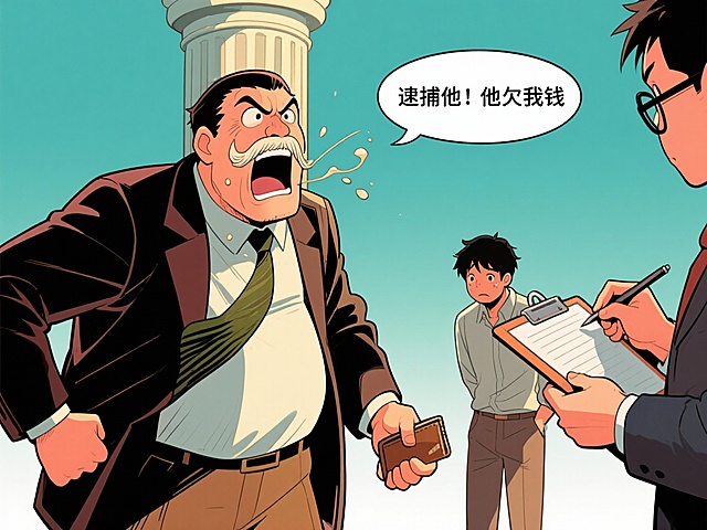 把画面中的调解中三个字替换成”逮捕他！他欠我钱“