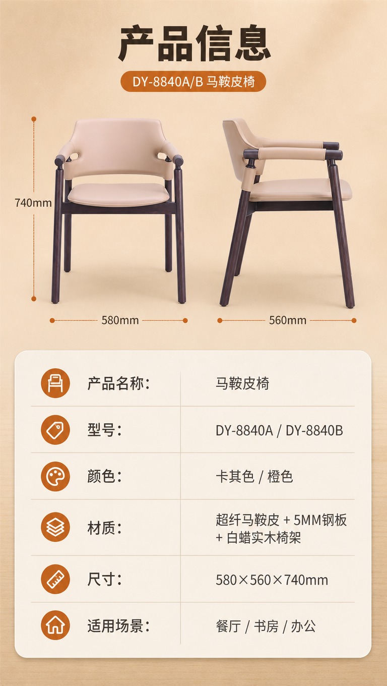 [商品] 使用【图1】DY-8840A/B马鞍皮椅（卡其色款正… - 图片创意预览