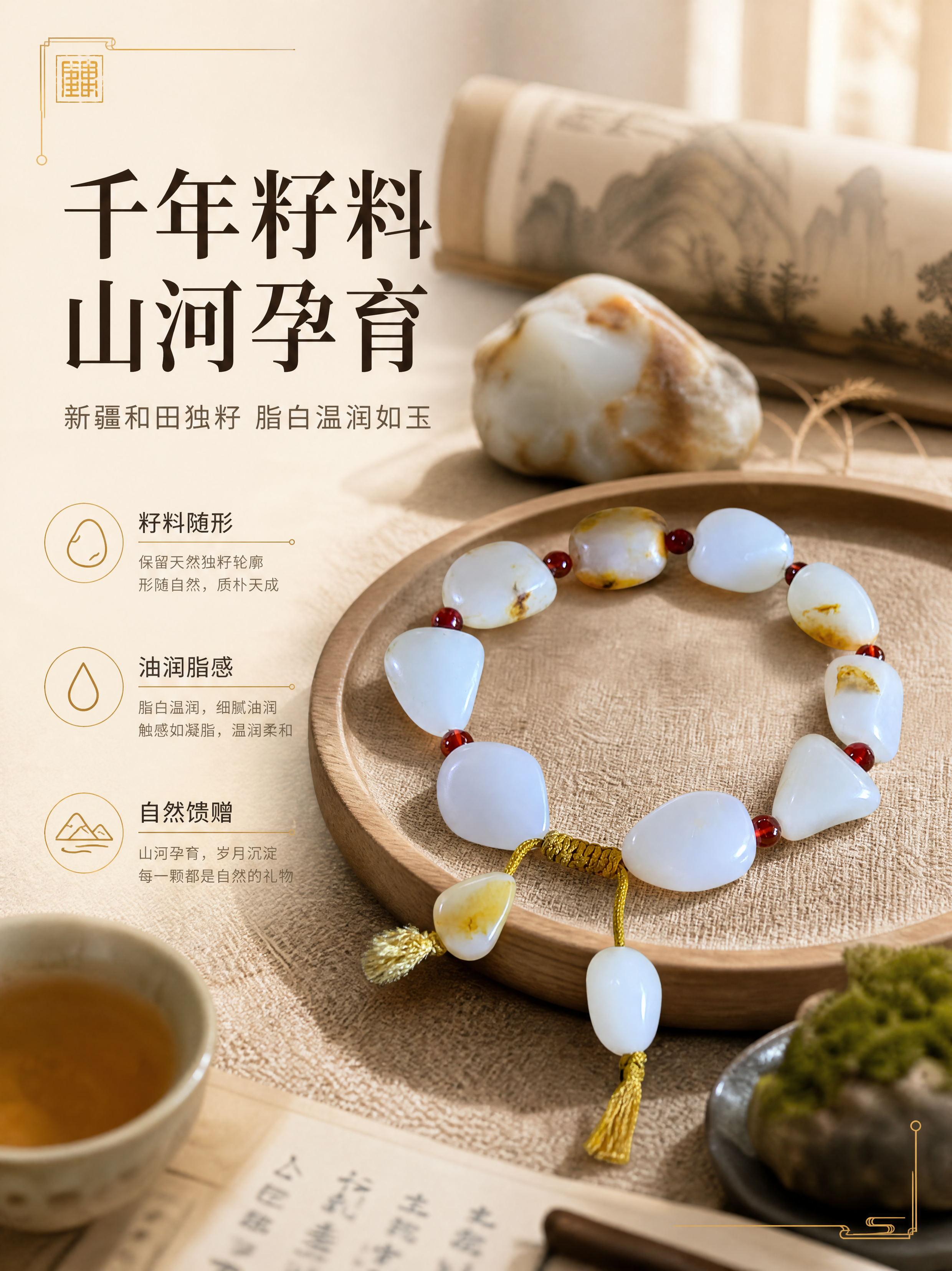 [商品] 使用【图2】新疆和田玉独籽手链：保留随形独籽轮廓、暖… - 图片创意预览