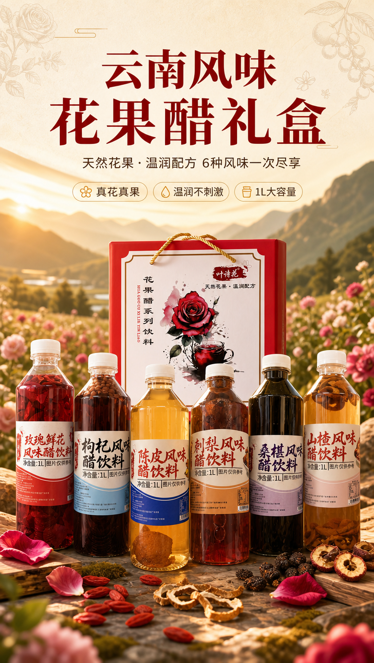 [商品] 使用【图1】叶诗花花果醋红色手提礼盒+6瓶不同口味（… - 图片创意预览