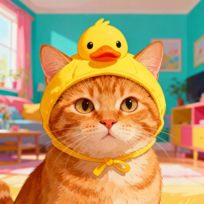 帮我生成20个甜美写实风格的萌宠照片，包含戴着黄色小鸭帽的橘猫、架着黑框眼镜的白猫、扮作蒙娜丽莎的猫咪、喝咖啡戴墨镜的白猫，以及吐舌头的柴犬、吹泡泡的橘猫、头顶肉骨头的小狗等多样角色，背景涵盖室内与蓝预览效果