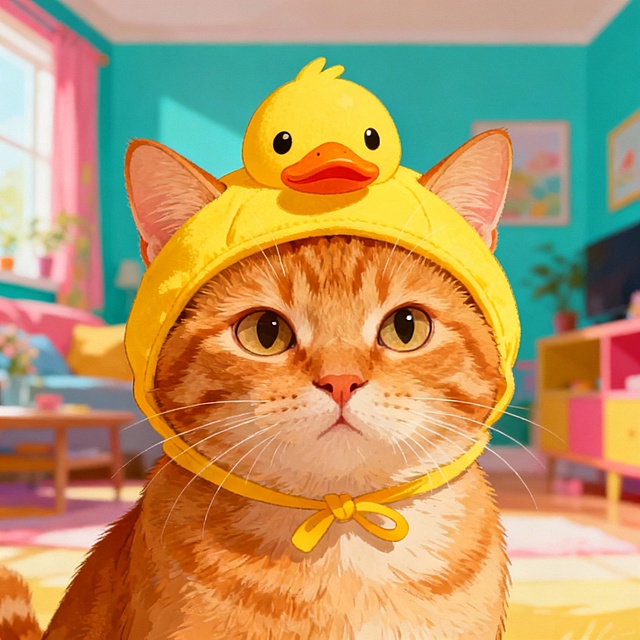 帮我生成20个甜美写实风格的萌宠照片，包含戴着黄色小鸭帽的橘猫、架着黑框眼镜的白猫、扮作蒙娜丽莎的猫咪、喝咖啡戴墨镜的白猫，以及吐舌头的柴犬、吹泡泡的橘猫、头顶肉骨头的小狗等多样角色，背景涵盖室内与蓝天等场景，整体色彩鲜明、充满幽默与活力，呈现可爱搞怪的宠物主题平面设计风格。