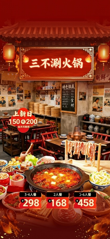 去掉里面的搞定LOGO，把“沸腾吧火锅”文字改为“三不涮火锅”预览效果