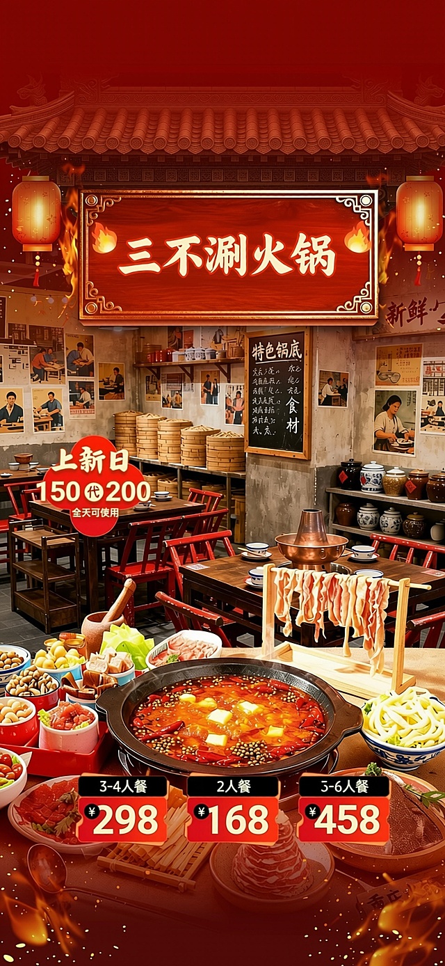 去掉里面的搞定LOGO，把“沸腾吧火锅”文字改为“三不涮火锅”
