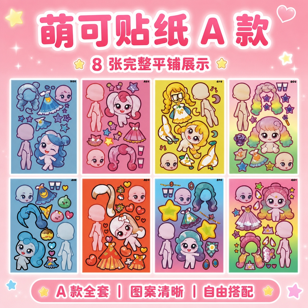 [商品] 使用【图4】萌可贴纸A款参考图；严格还原A款参考图中… - 图片创意预览