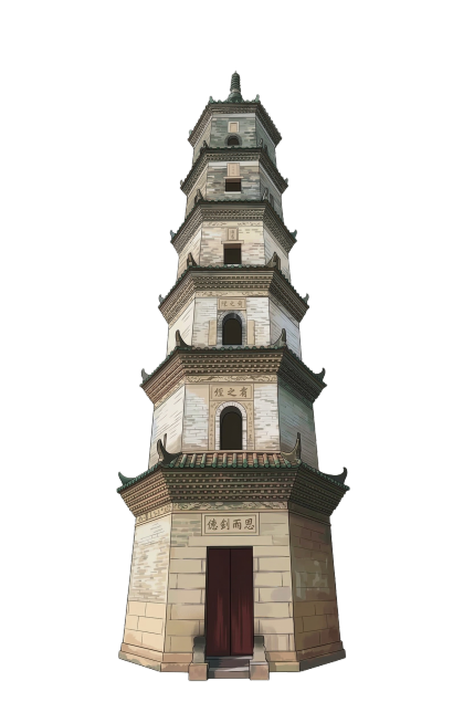 仅保留古塔建筑部分，将其转换为清新插画风格，保留古塔原有的结构、石材纹理和颜色细节，去除周围的树木、建筑、栏杆等所有多余环境元素，干净纯色背景，突出古塔主体，画质清晰预览效果
