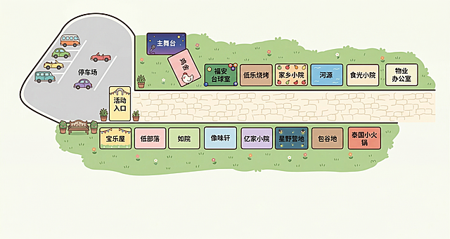 在原地图基础上进行美化，保留所有文字和原有构图不变，为地图添加对应的可爱卡通元素，风格清新明快，保留所有地点文字位置和框线