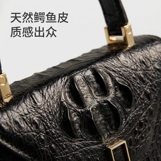 [主图 2] 鳄鱼皮纹理细节展示图，[氛围/风格] 高级质感特写，简约轻奢，光影细腻突出材质。[画面元素] 特写展示包包正面鳄鱼皮骨头纹理区域，产品纹理严格保持原图一致，背景为简约浅灰色，光线聚焦在皮预览效果