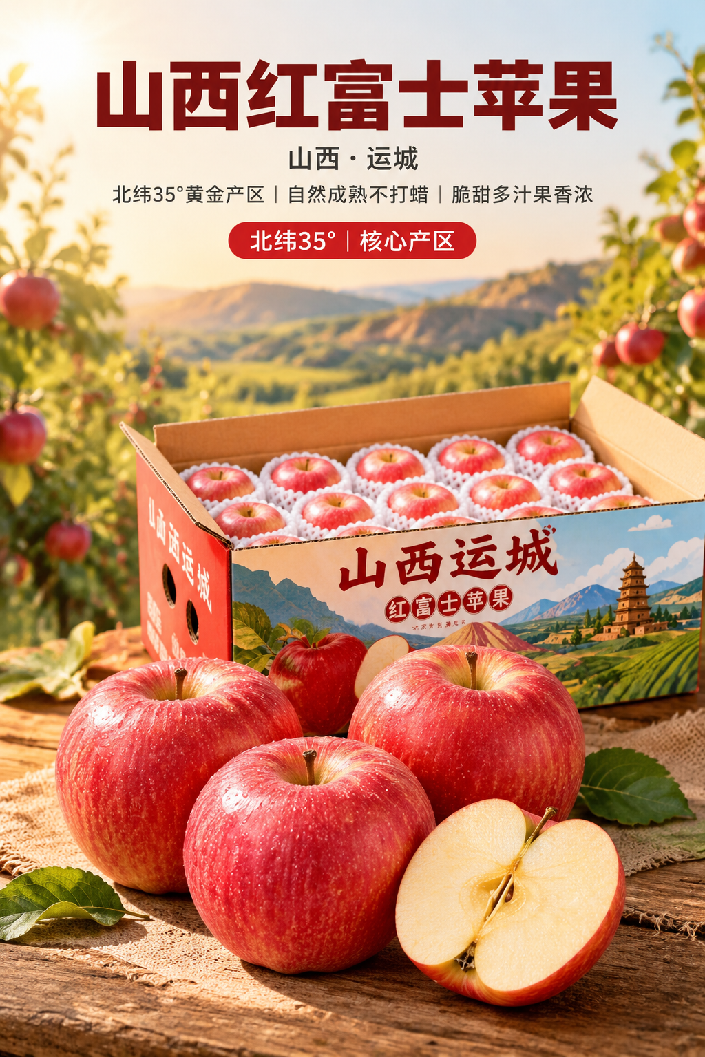 [商品] 使用【图1】山西运城红富士苹果及彩色包装箱；保留苹果… - 图片创意预览