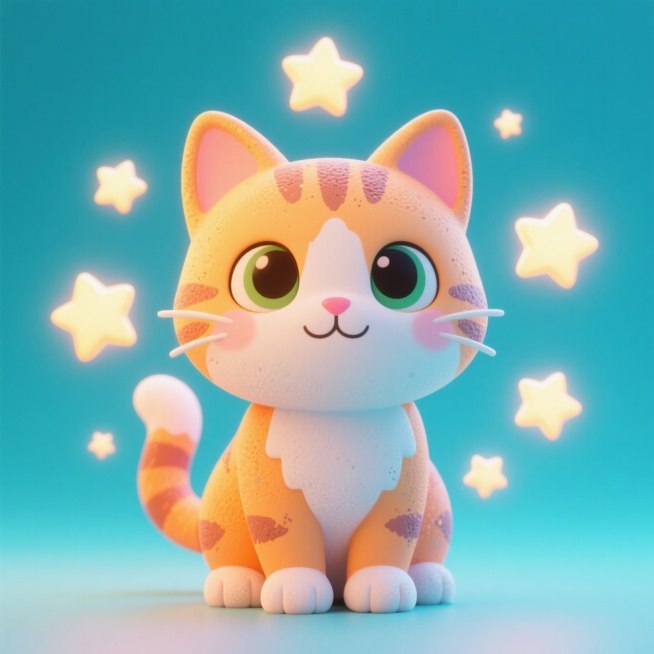 一只小猫，有小星星预览效果