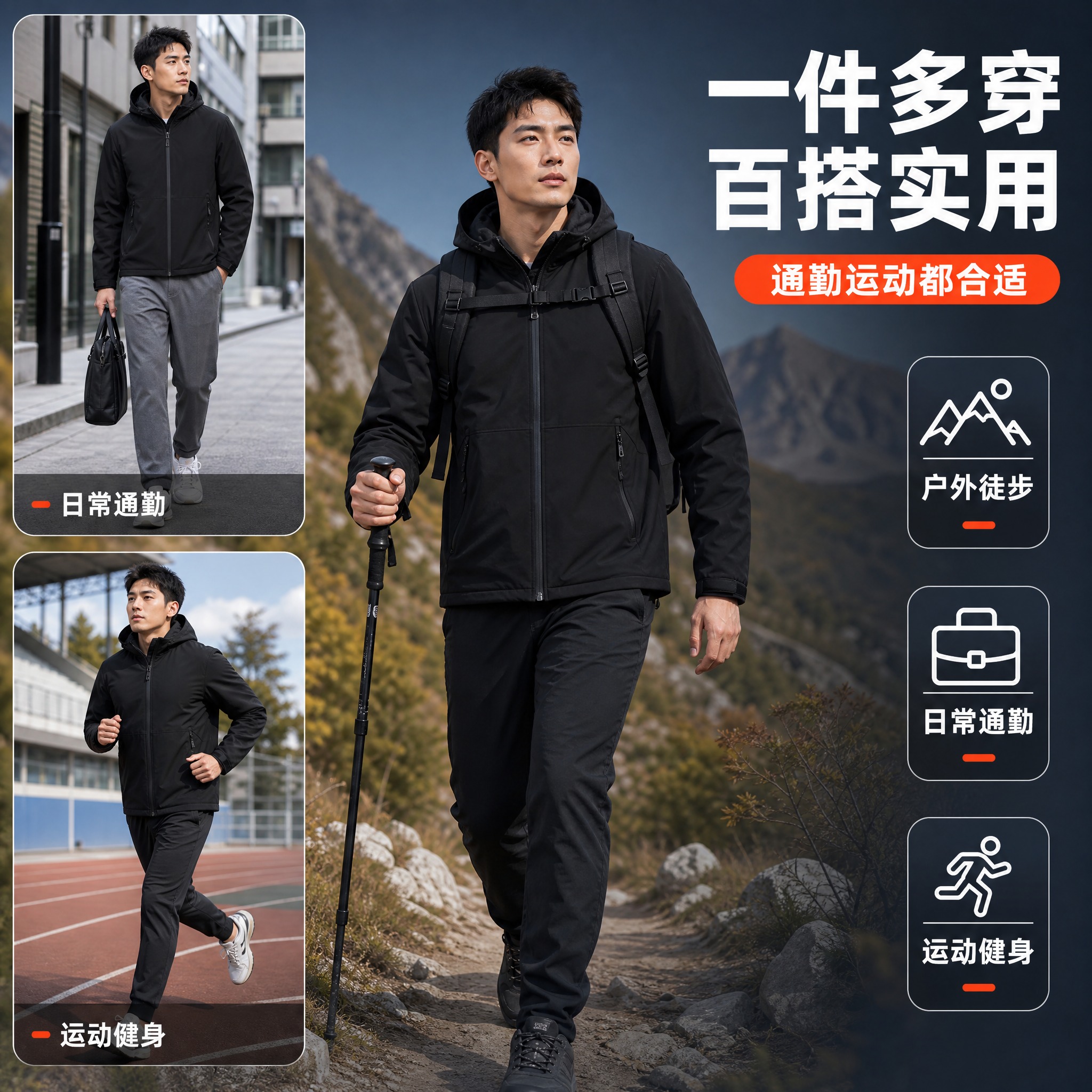 [主图-3] 多场景穿搭展示图，主题：一件多穿 通勤运动都合适… - 图片创意预览