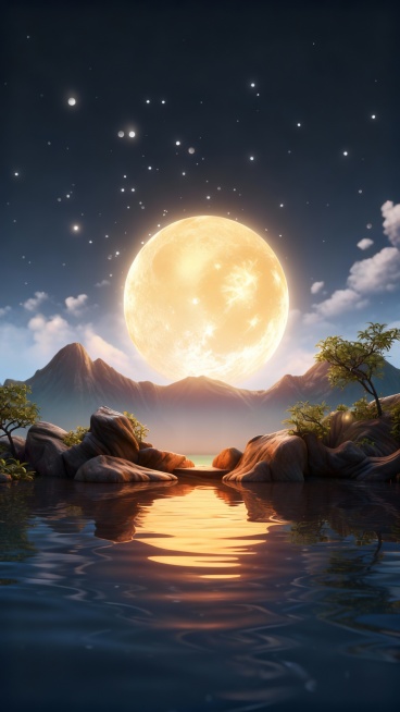 分析参考图，生成10张圆月的壁纸背景图。注意：每一张都是单独完整的图片，不要多张图拼接；每一张图中只能有一个月亮，不能有多个月亮同时存在。预览效果