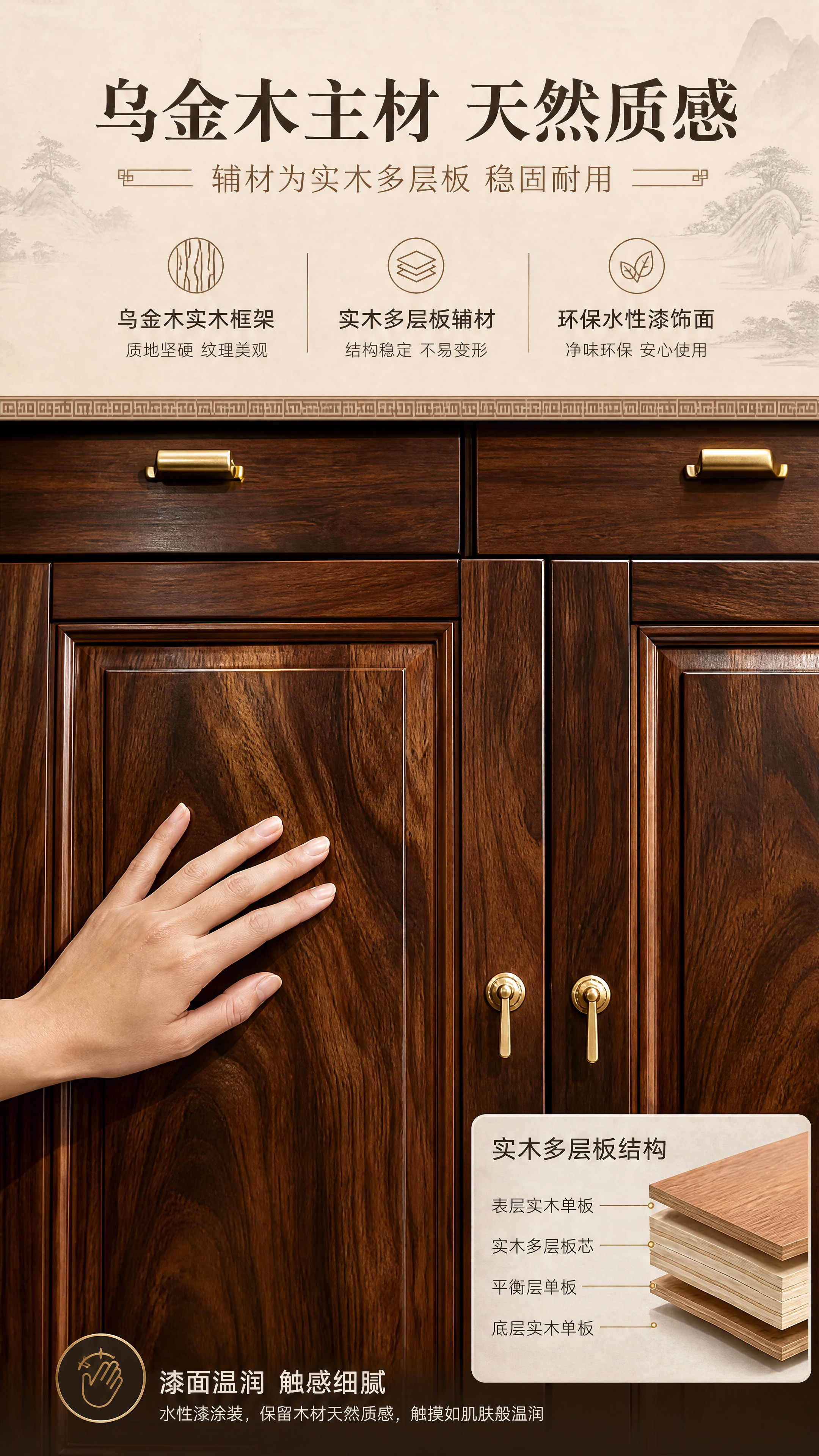 [商品] 使用【图1】乌金木三门三抽鞋柜；保留柜体结构、深棕木… - 图片创意预览