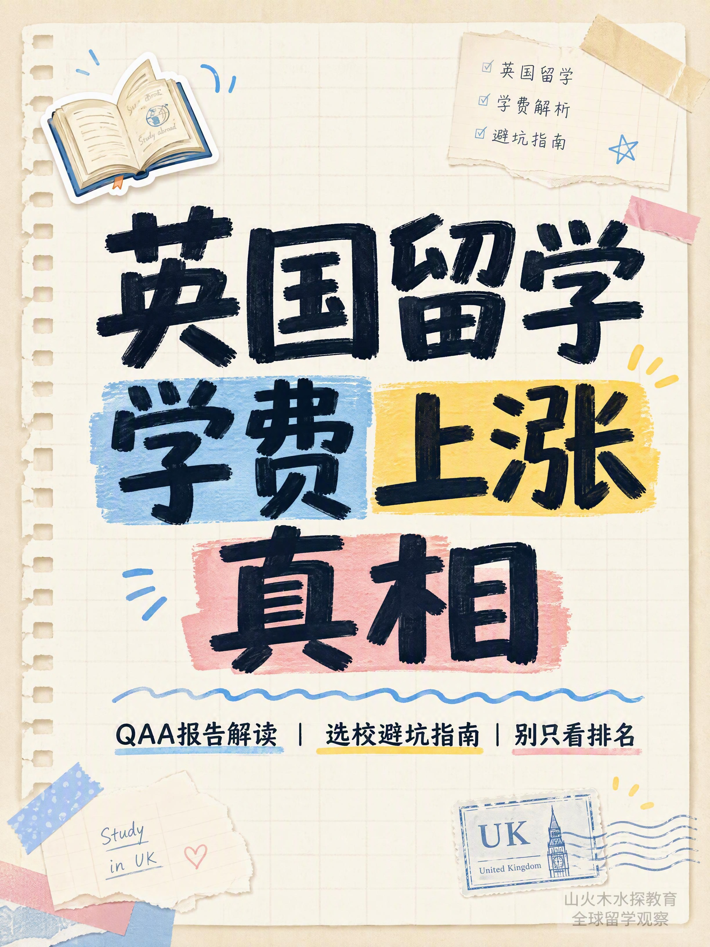 画面展示英国留学学费上涨真相主题，包含QAA报告解读与选校避坑… - 图片创意预览
