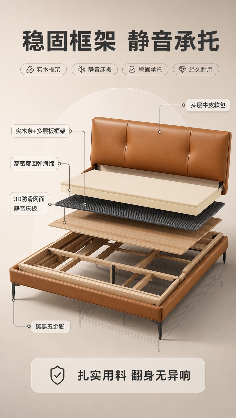 [商品] 使用【图1】意式极简头层牛皮软包实木床；保留床体整体… - 图片创意预览