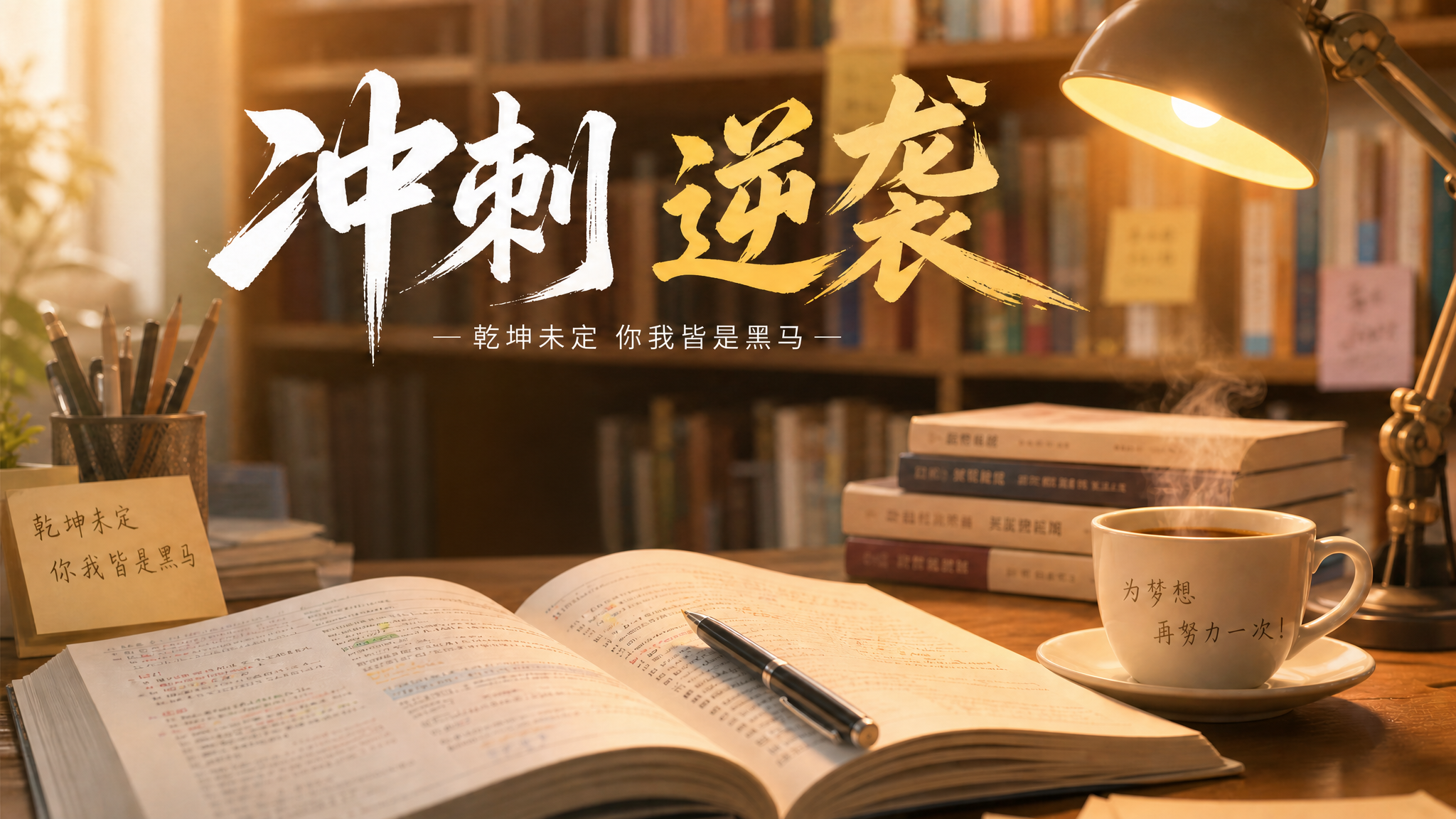 去掉书桌上的倒计时日历，保持其他物品和整体画面风格不变 - 图片创意预览