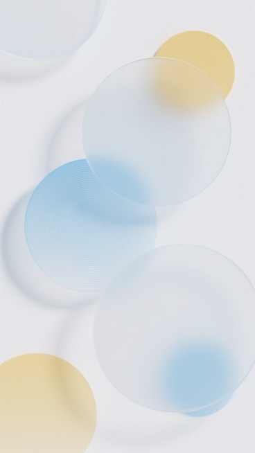 极简风格几何图形背景，以纯净白色为基底，点缀多个半透明渐变圆形几何图形，主要包含浅蓝色（带有同心圆线条纹理）和淡黄色圆形，部分圆形边缘虚化处理，整体呈现柔和、轻盈、通透的视觉效果，色彩和谐统一，光影自然过渡，营造出宁静、清新的氛围，无文字和其他装饰元素。预览效果
