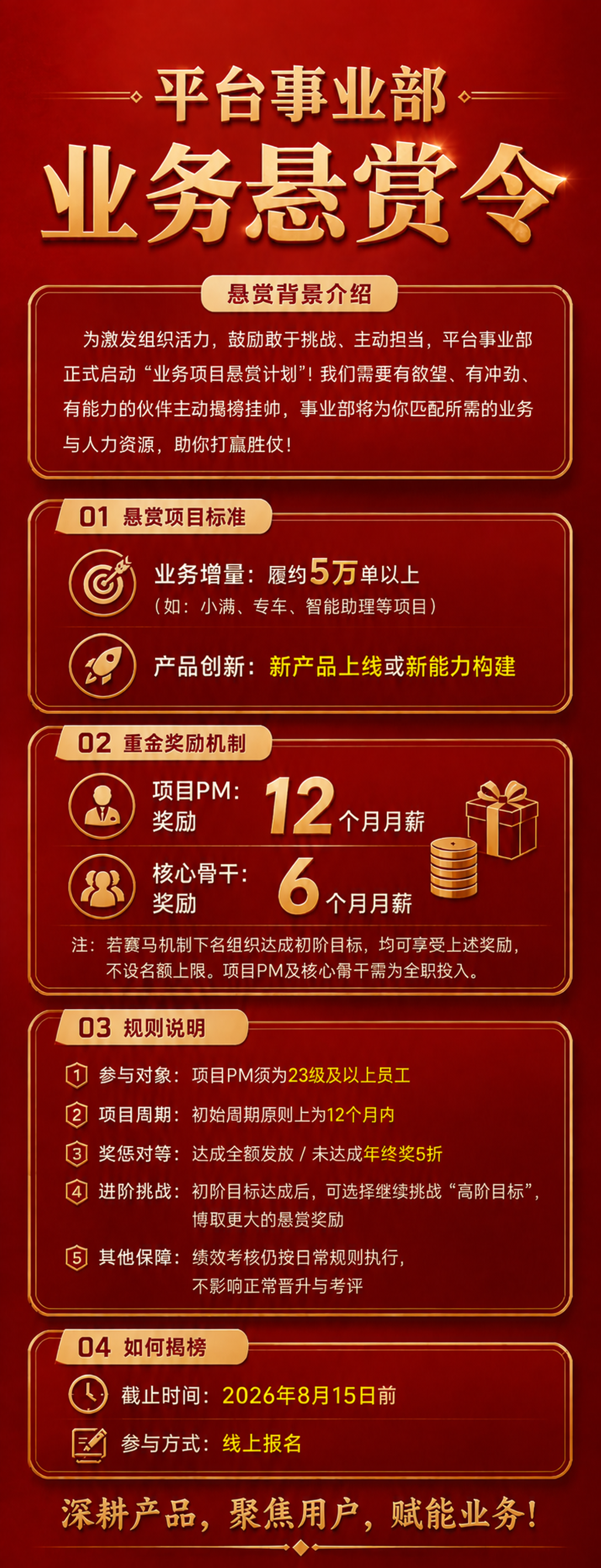 基于这张红金悬赏令海报修改：1. 标题改为"平台事业部业务悬赏… - 图片创意预览