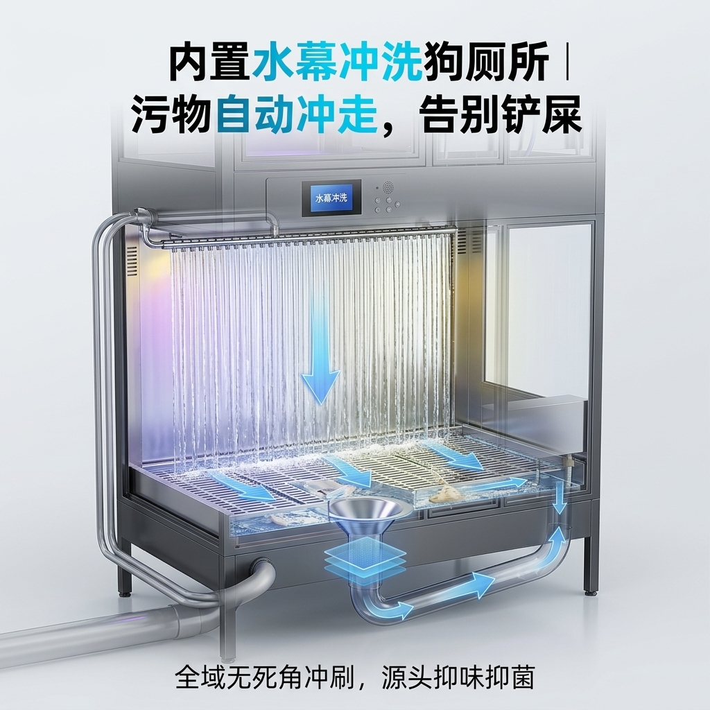 水幕冲洗功能卖点主图（1:1），简约工业高级风，严格保留参考图… - 图片创意预览