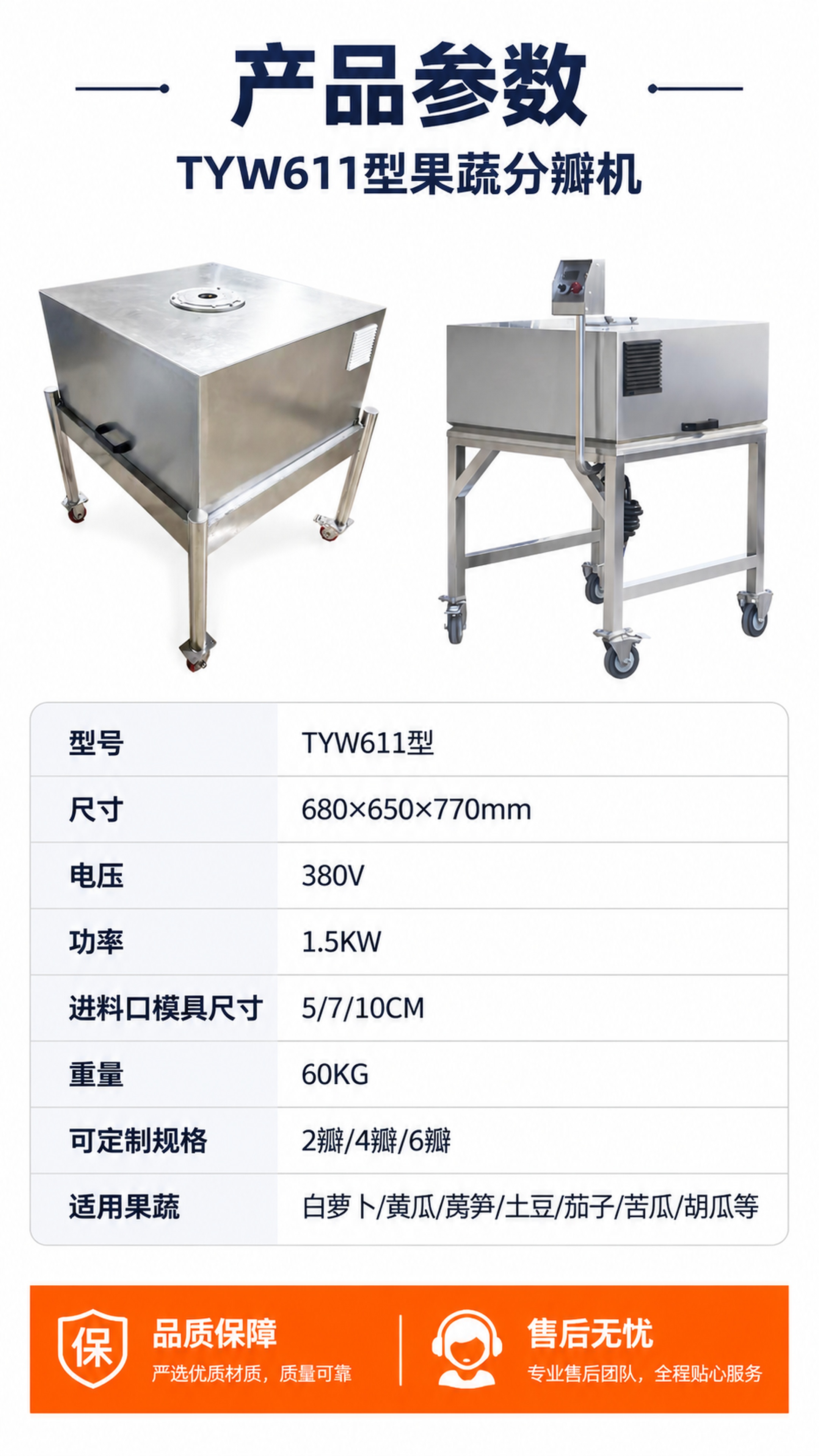 [第6屏] 产品参数信息-TYW611型果蔬分瓣机规格详情。本… - 图片创意预览