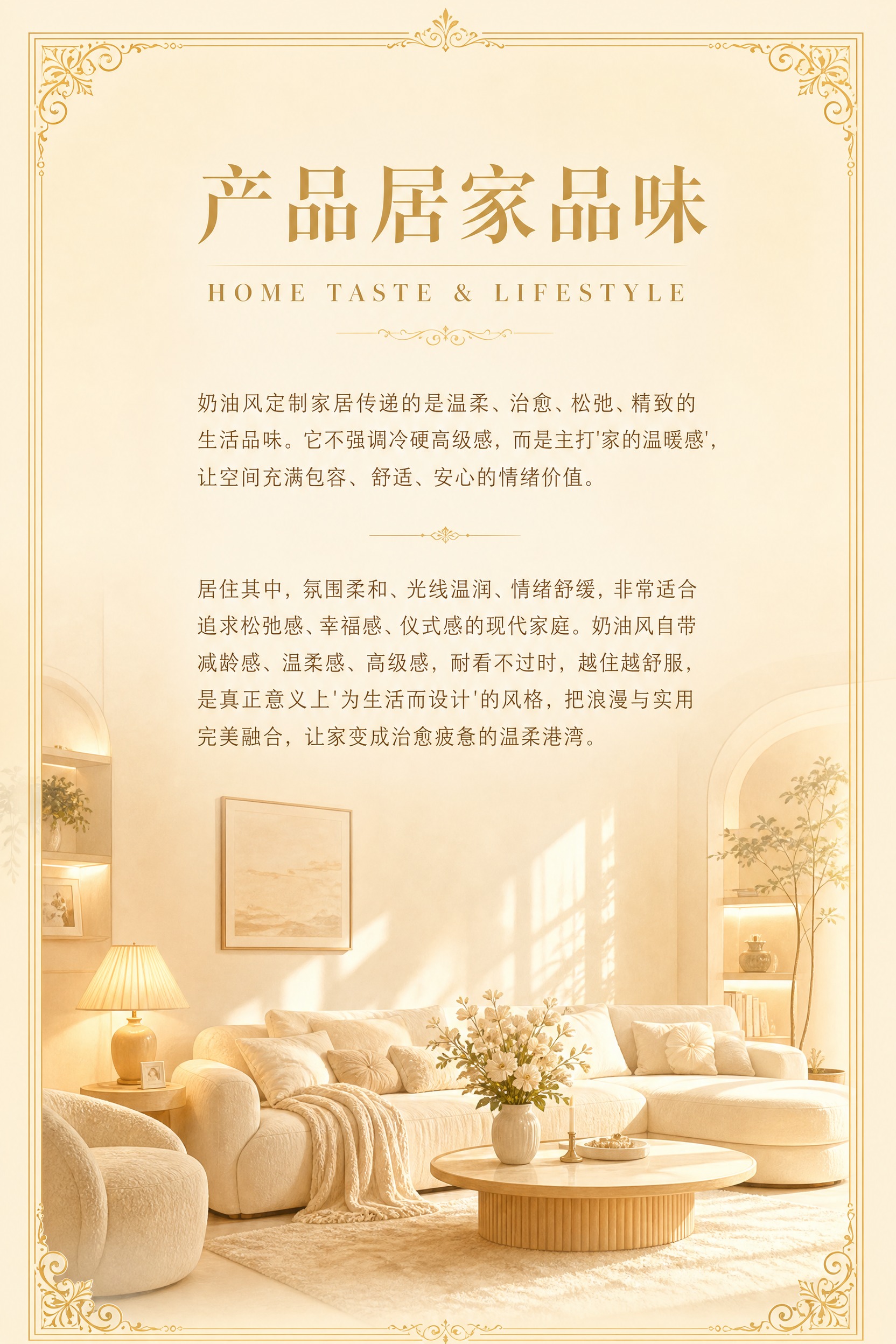 画册内页设计，竖版20cm*30cm，金黄色调，奶油风全屋定制… - 图片创意预览