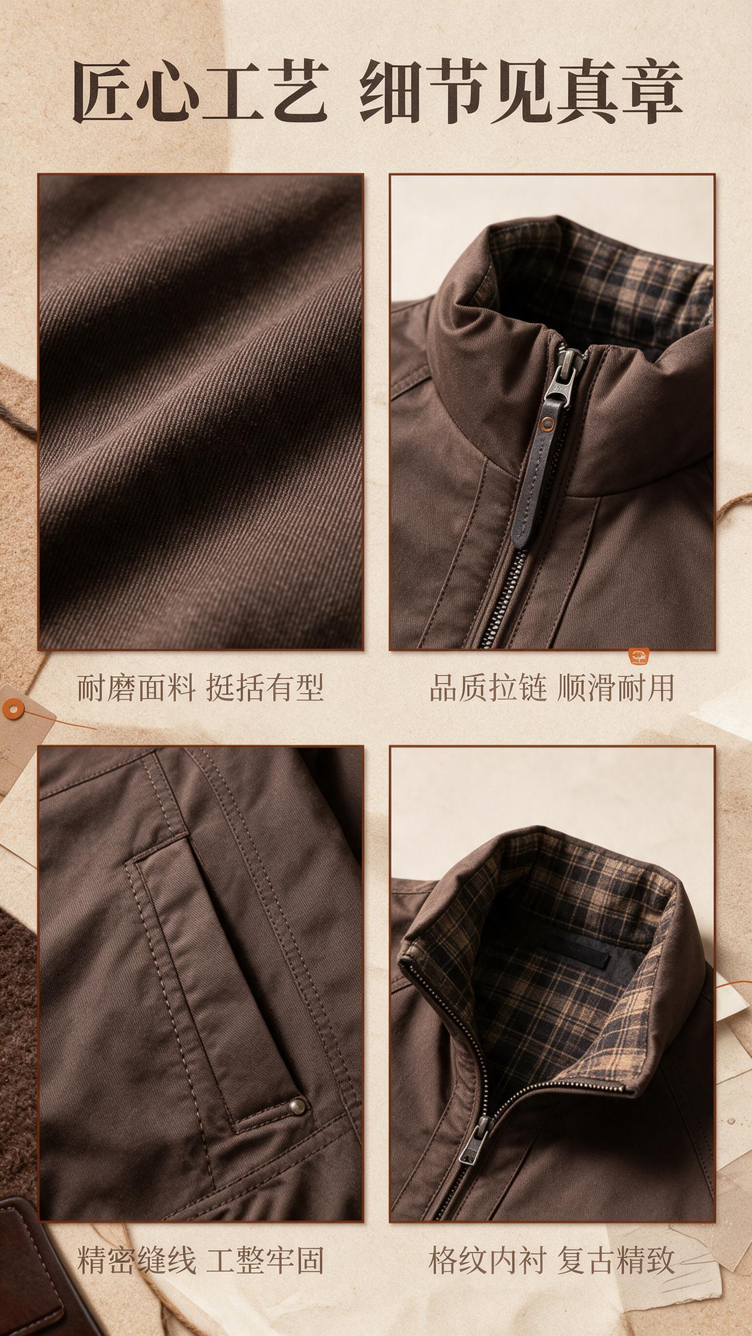 [商品] 使用【图1】男士棕色立领夹棉夹克；商品处理：保留立领… - 图片创意预览
