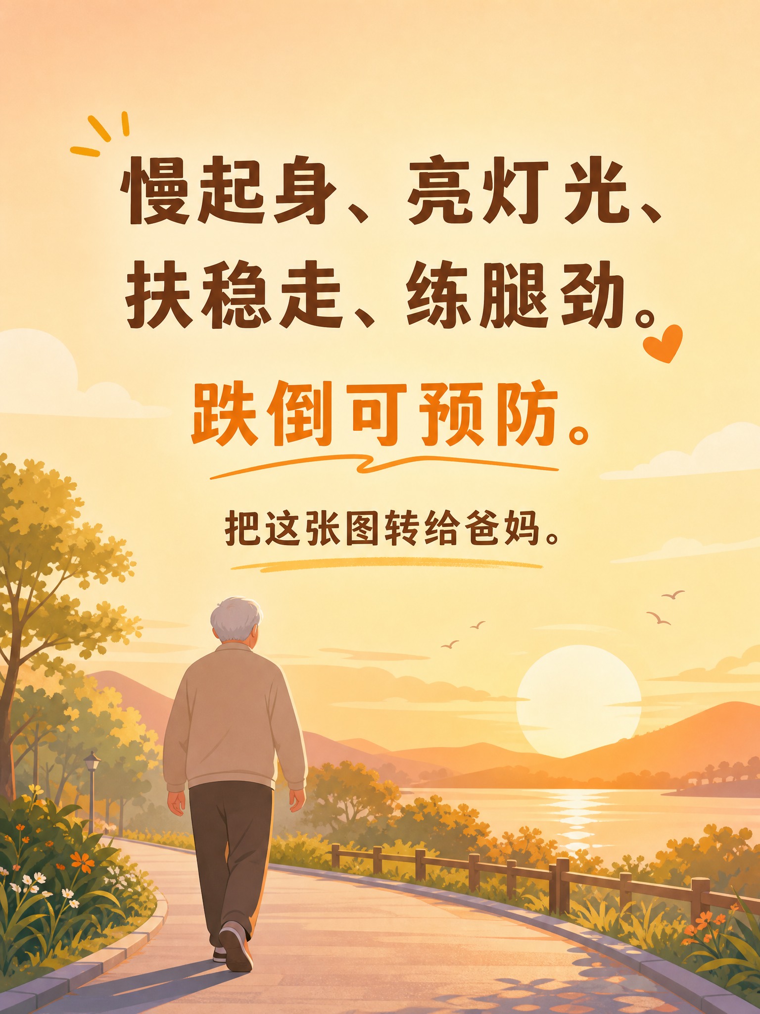 生成一张竖版3:4健康科普结尾插画（扁平矢量风格，温暖、不恐吓… - 图片创意预览