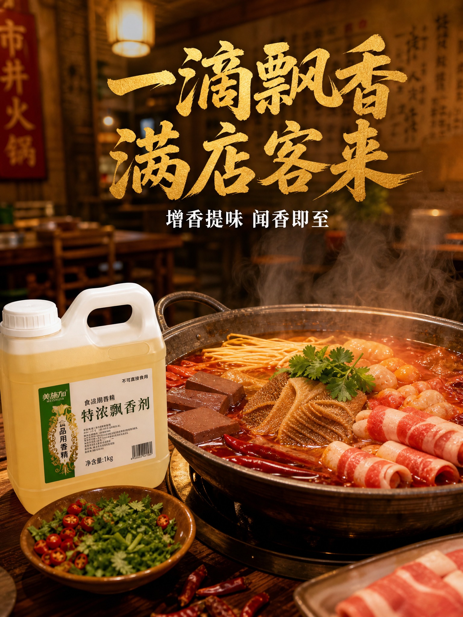 暖调市井餐饮商用风格海报，3:4竖版，画面主体是一锅热气腾腾的… - 图片创意预览