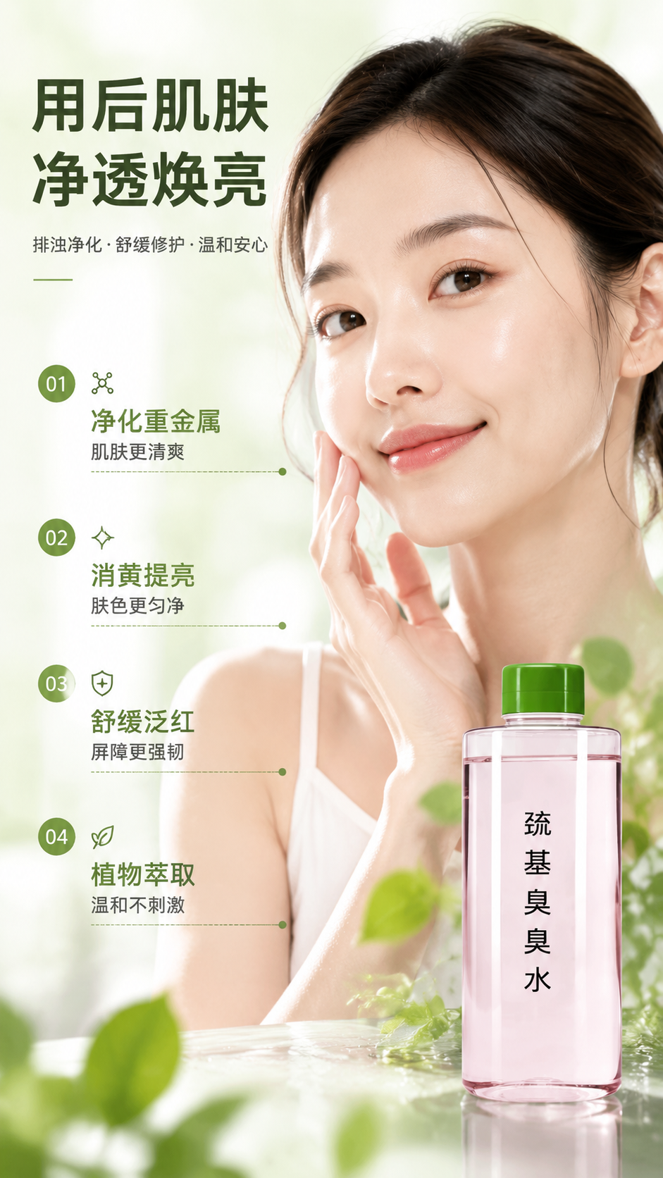 [商品] 使用【图1】巯基臭臭水产品图；保留透明粉液瓶身、绿色… - 图片创意预览