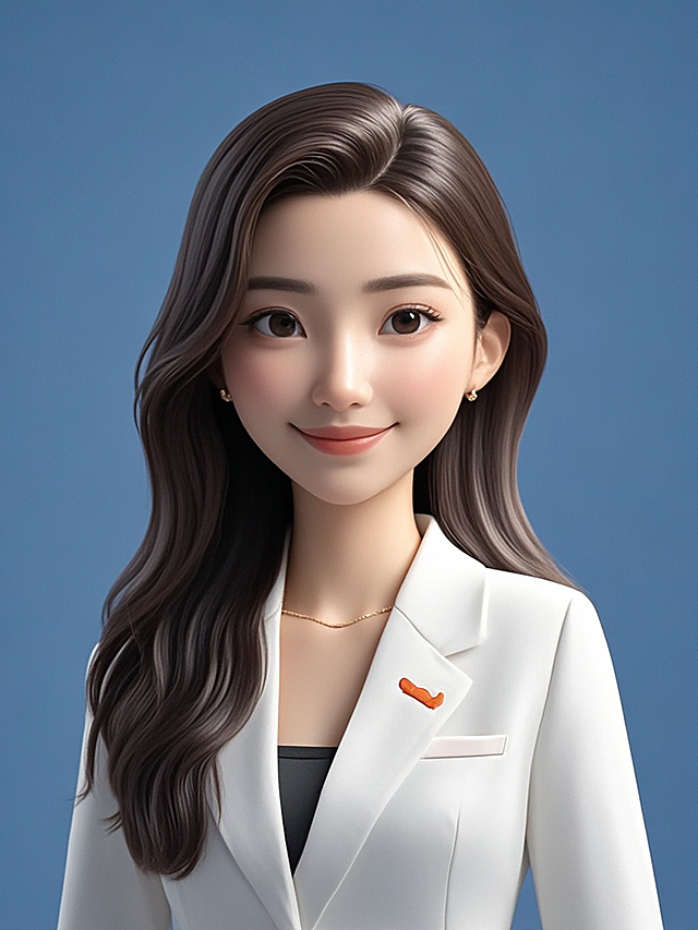 迪士尼风格，3D角色，一名年轻中国老师，职场证件照，纯色背景