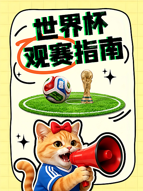 世界杯体育赛事观赛指南可爱卡通插画攻略宣传引流小红书封面