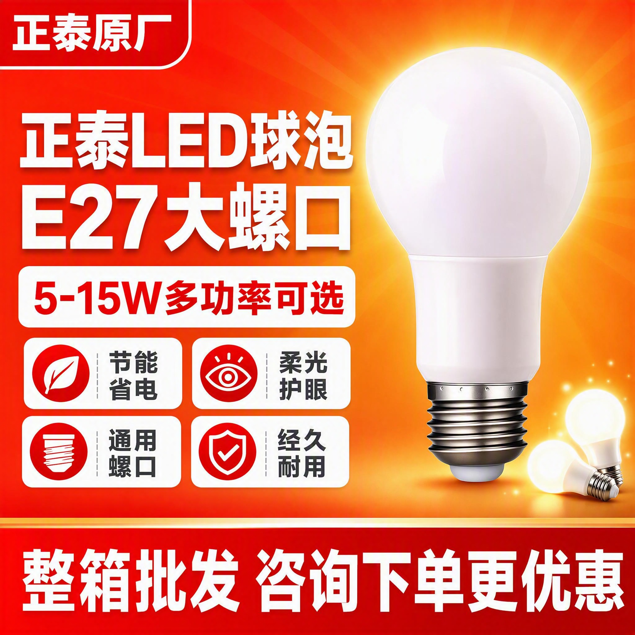 [主图-1] 拼多多风格LED球泡主图，核心任务是突出正泰原厂… - 图片创意预览