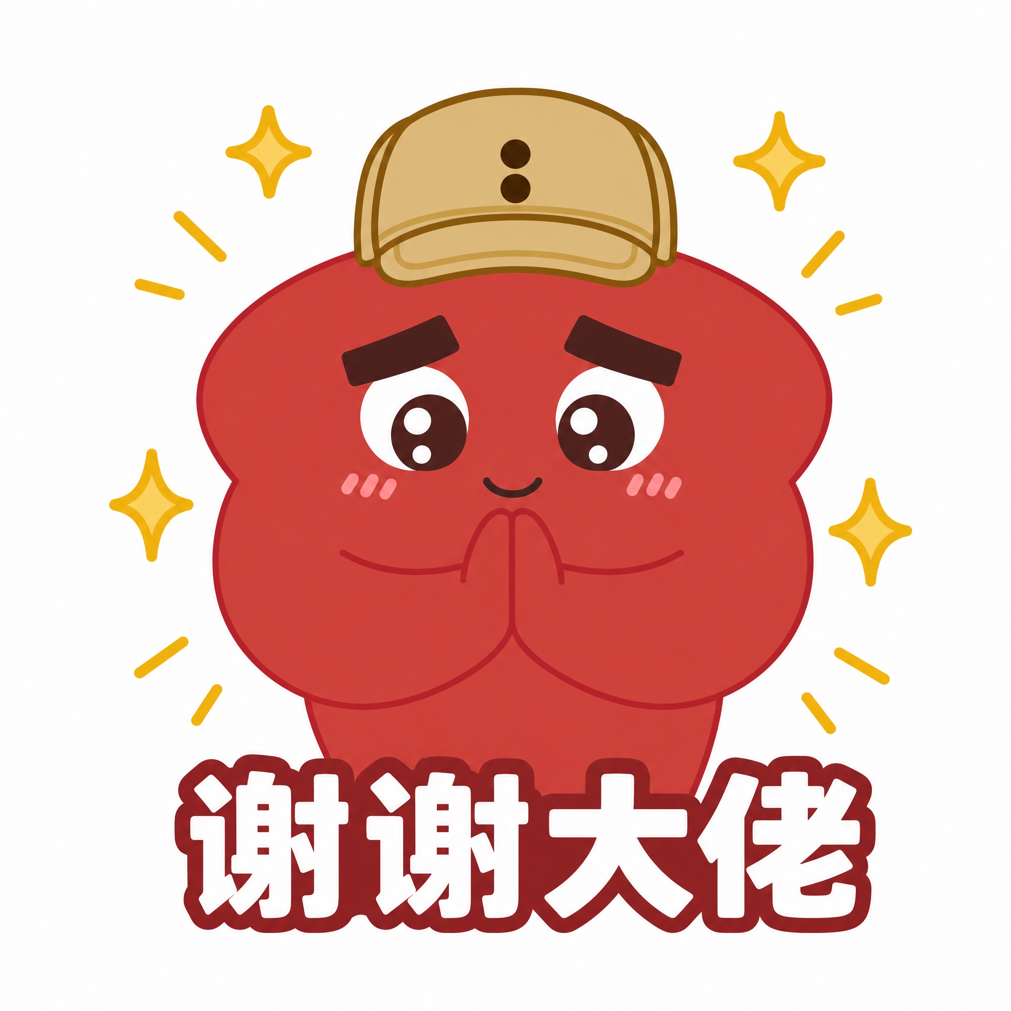基于参考图中的红色云朵状卡通IP形象（戴卡其色棒球帽，浓眉大眼… - 图片创意预览