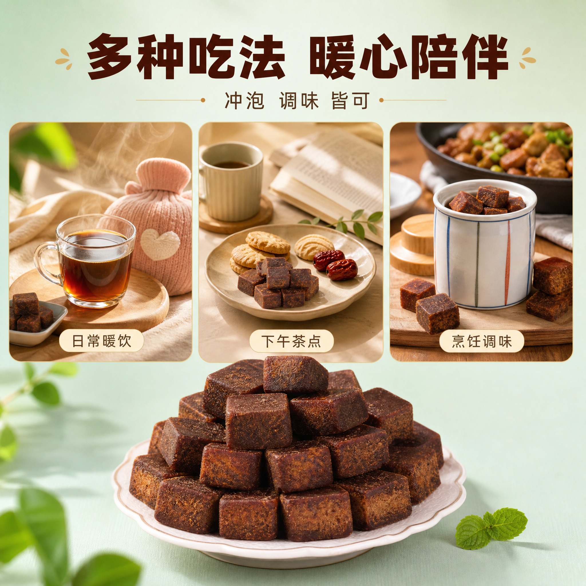 [主图-5] 古法手工黑糖块 多场景适用 食用方式展示。 [统… - 图片创意预览