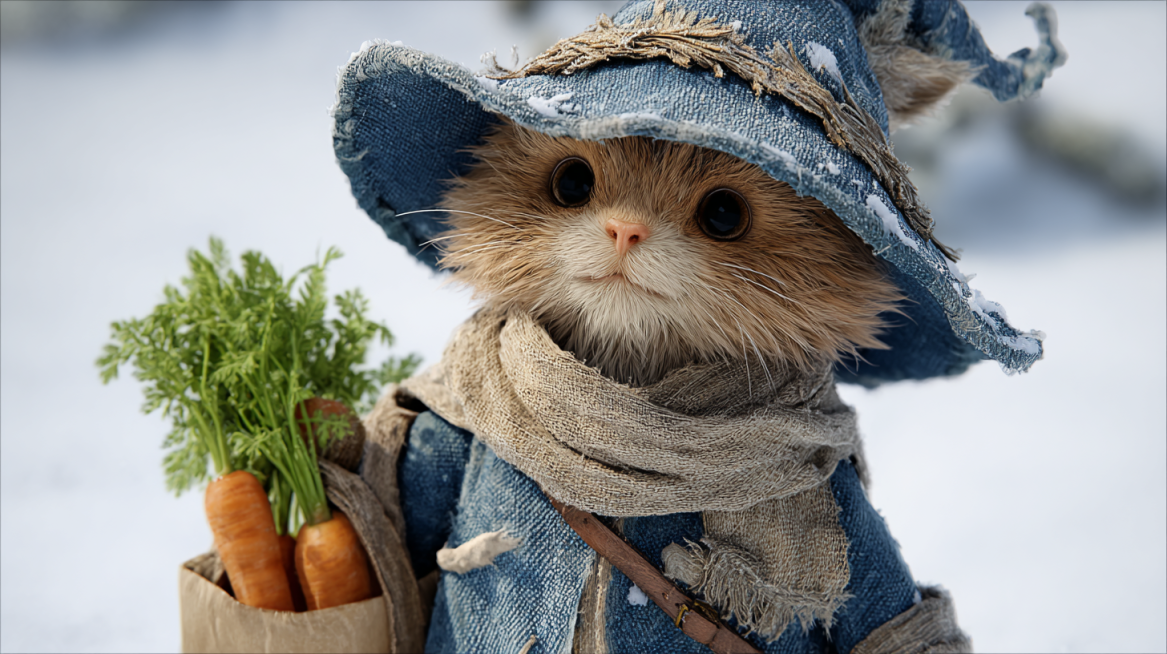 (Anthropomorphic calico kitten:1.3), (wearing a blue denim wide-brimmed hat:1.2), (matching blue den预览效果